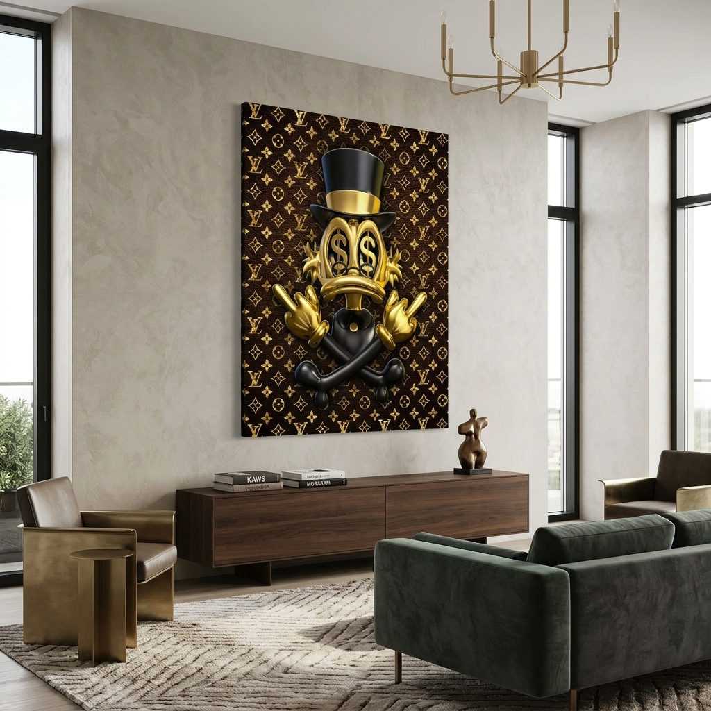 Scrooge is golden in the background of Chanel Inspirational Canvas Wall Art Print