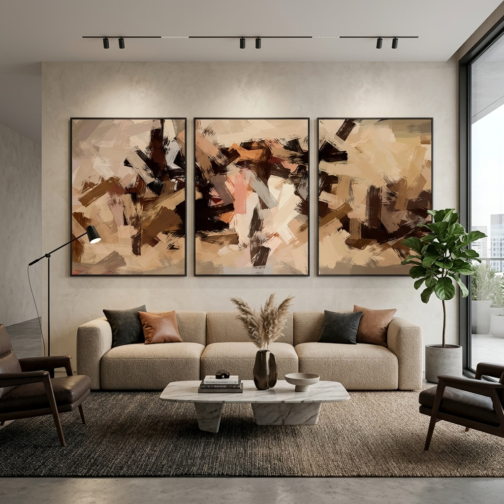 Modular paint strokes in beige-brown tones Multi Panel Canvas Wall Art Print