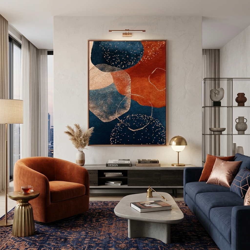 Blue with burgundy tones Abstraction Canvas Wall Art Print
