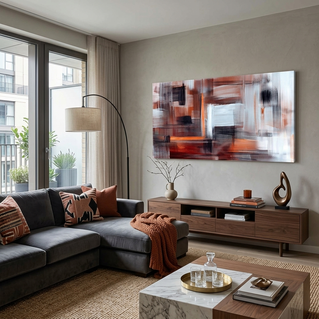 White orange brown and black Abstraction Canvas Wall Art Print