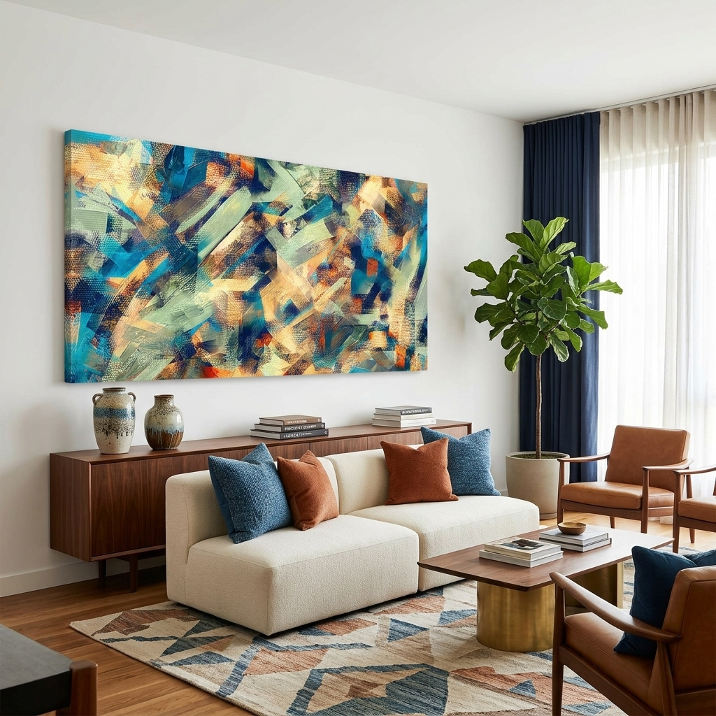 Smears in yellow blue and red colors Abstraction Canvas Wall Art Print