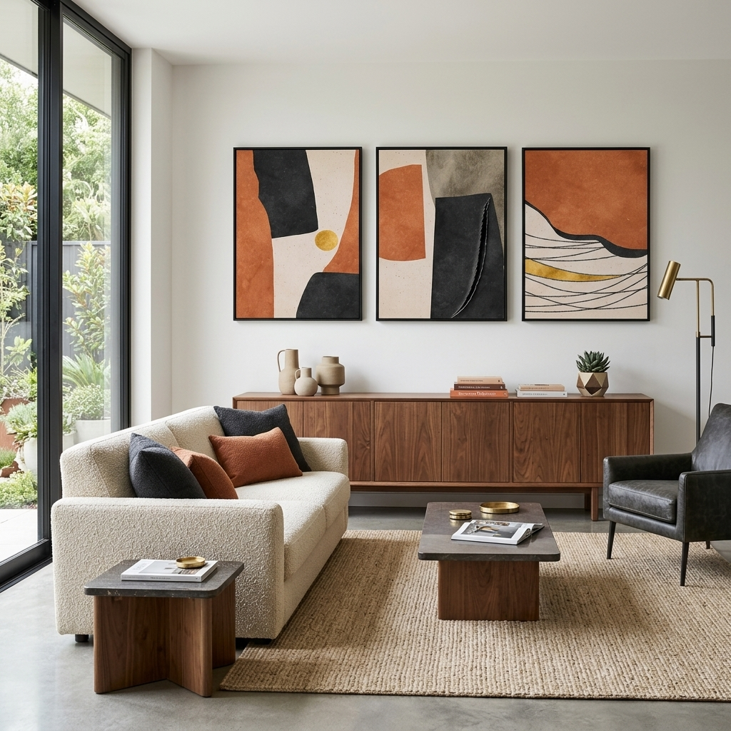 Modular abstract with a distinct orange color Multi Panel Canvas Wall Art Print