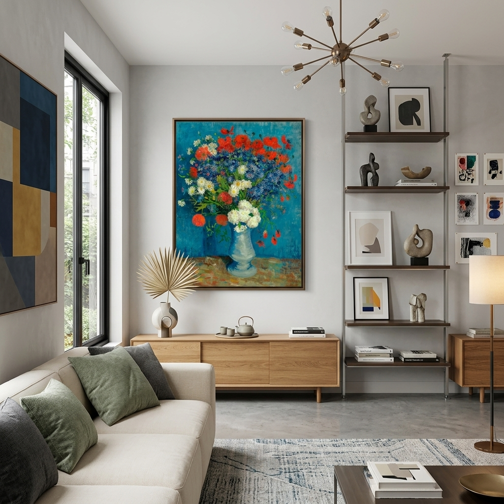 Vase with poppies and cornflowers Vincent Van Gogh Reproduction Canvas Wall Art Print