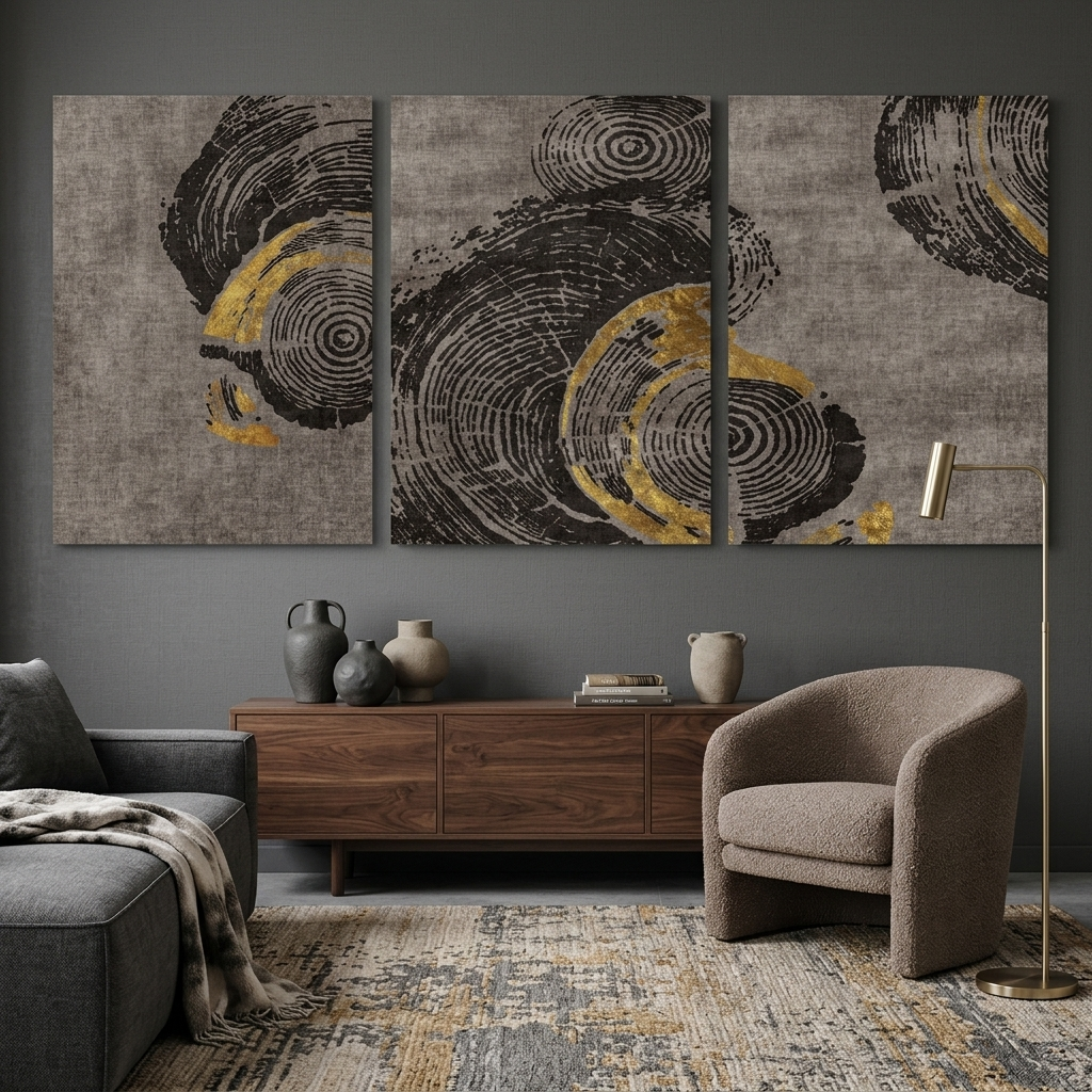 Modular abstract gray wood grain pattern Multi Panel Canvas Wall Art Print