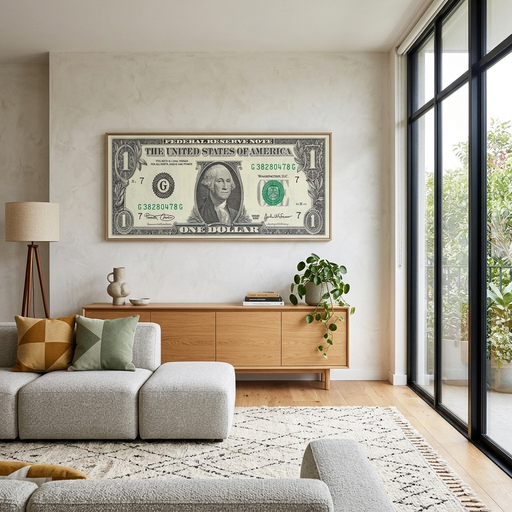 1 dollar black and white Inspirational Canvas Wall Art Print