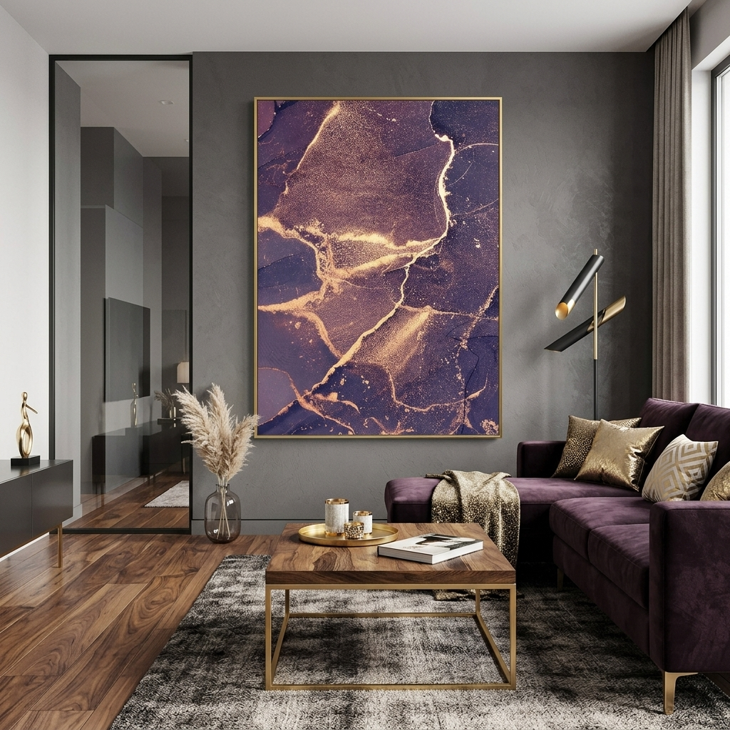 Gently purple abstract with gold lines Abstraction Canvas Wall Art Print