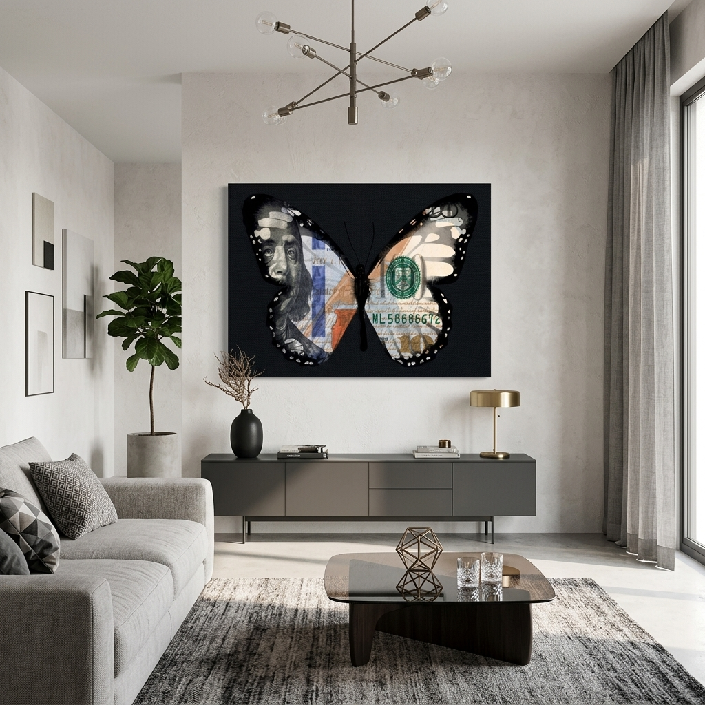 Butterfly dollar black Motivational Canvas Wall Art Print