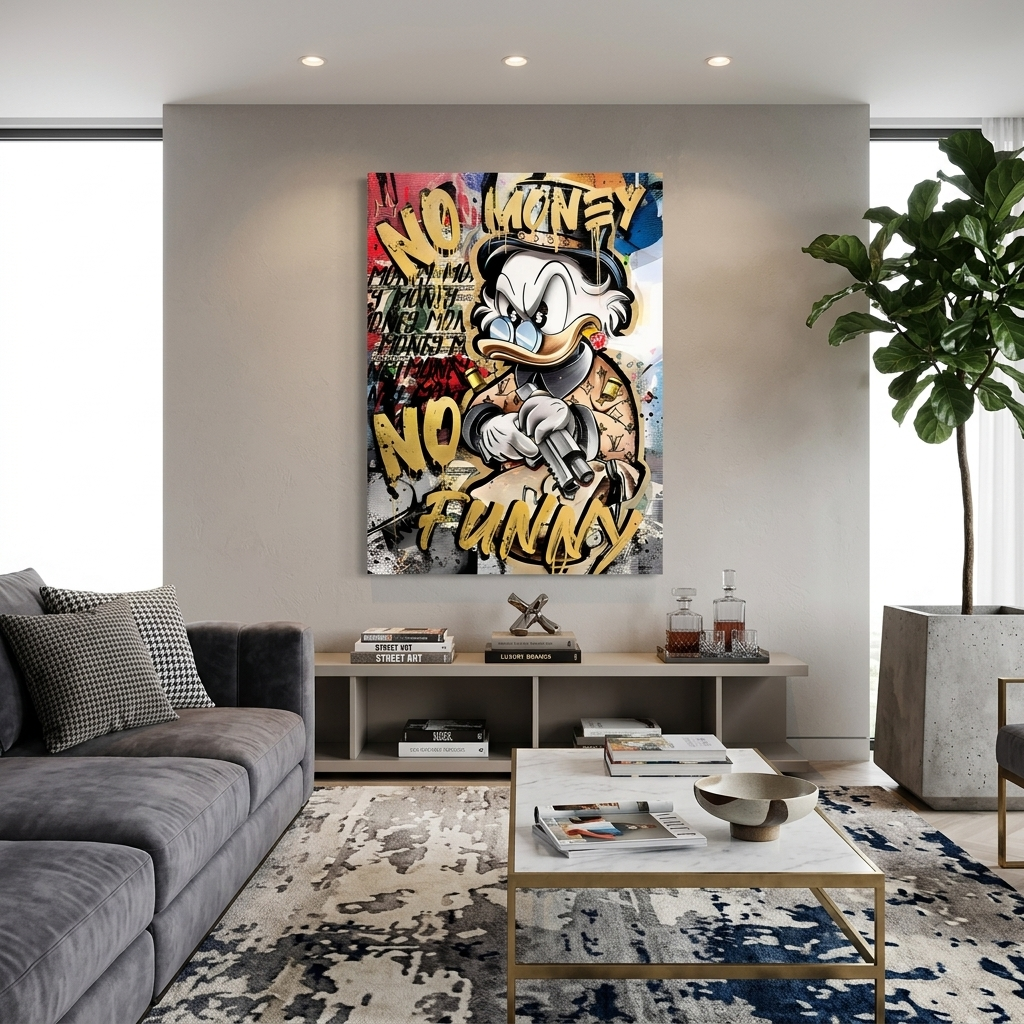 Scrooge imitating a graffiti drawing Inspirational Canvas Wall Art Print