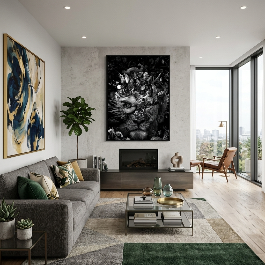 Lioness black and white Canvas Wall Art Print