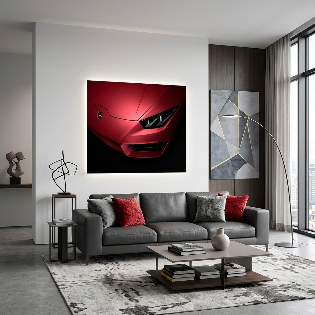 Canvas Wall Art Print front headlight Red Lamborghini
