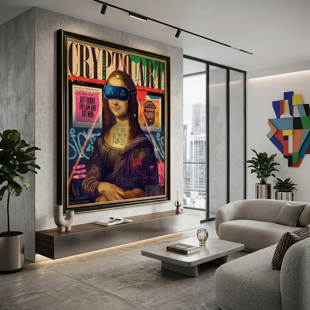 Pop Art Gioconda in VR glasses Canvas Wall Art Print