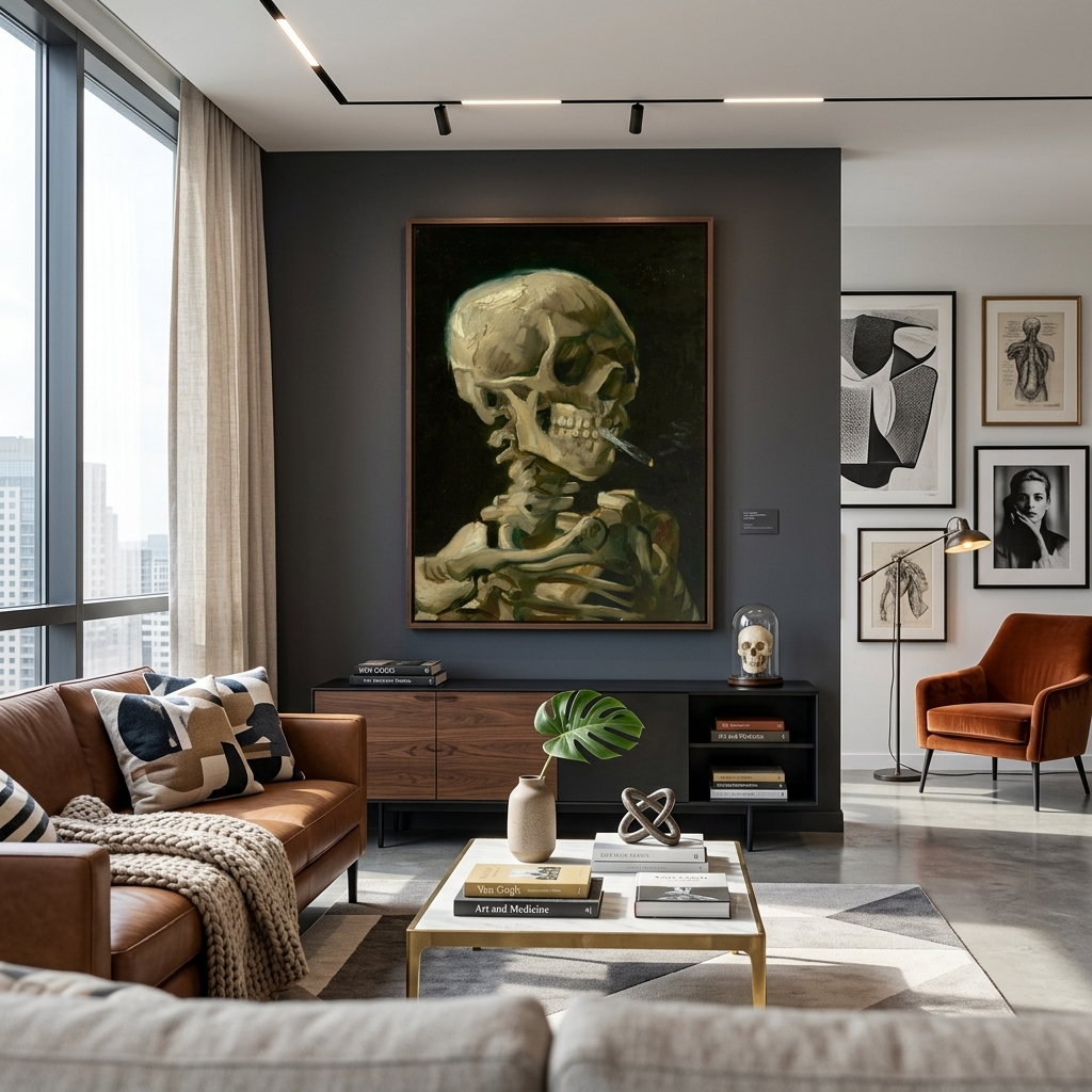 Skull with a burning cigarette Vincent Van Gogh Reproduction Canvas Wall Art Print