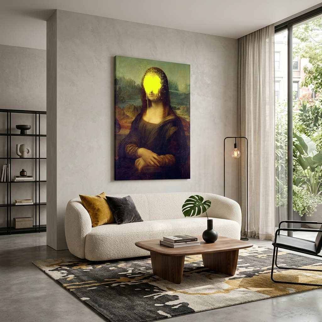 Canvas Wall Art Print Mona Lisa with yellow paint on her face