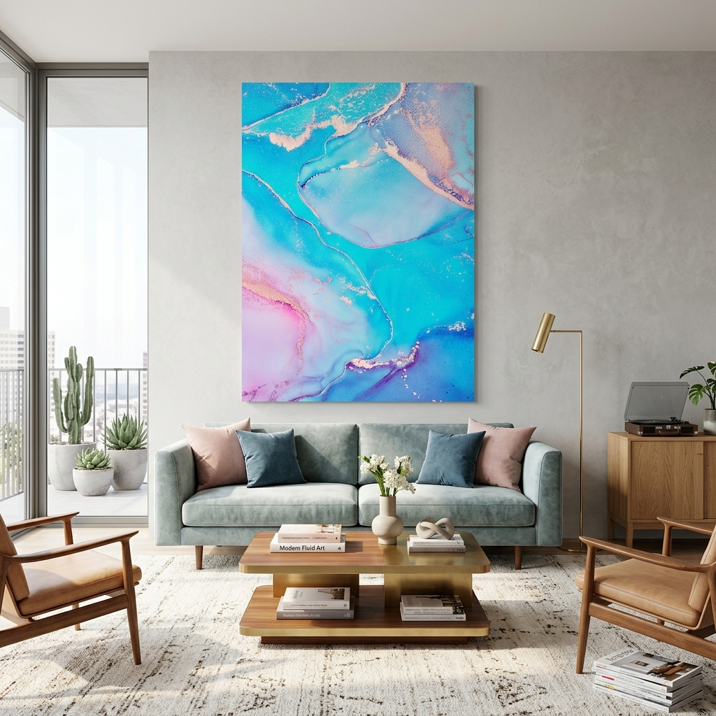 Turquoise blue with pink Abstraction Canvas Wall Art Print