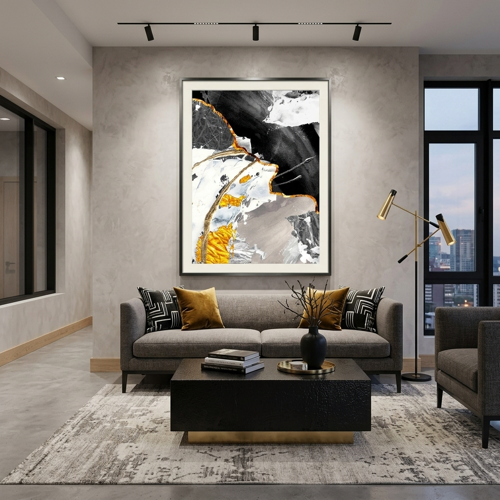 Light gray tones with dark gray tones Abstraction Canvas Wall Art Print