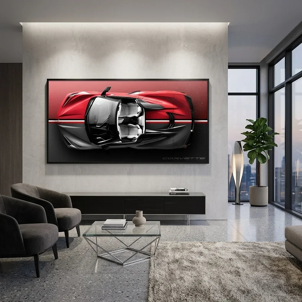 Chevrolet Corvette C8 Stingray Top-Down View - Premium Canvas Wall Art