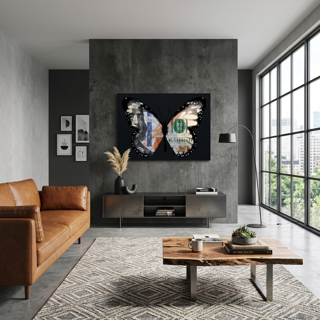 Butterfly dollar black Motivational Canvas Wall Art Print