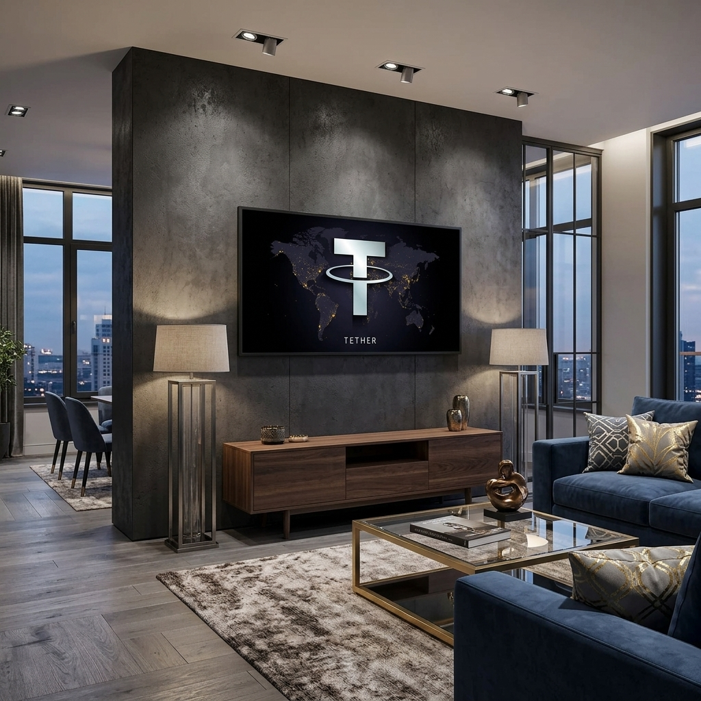 Tezer USDT logo on the map background Inspirational Canvas Wall Art Print