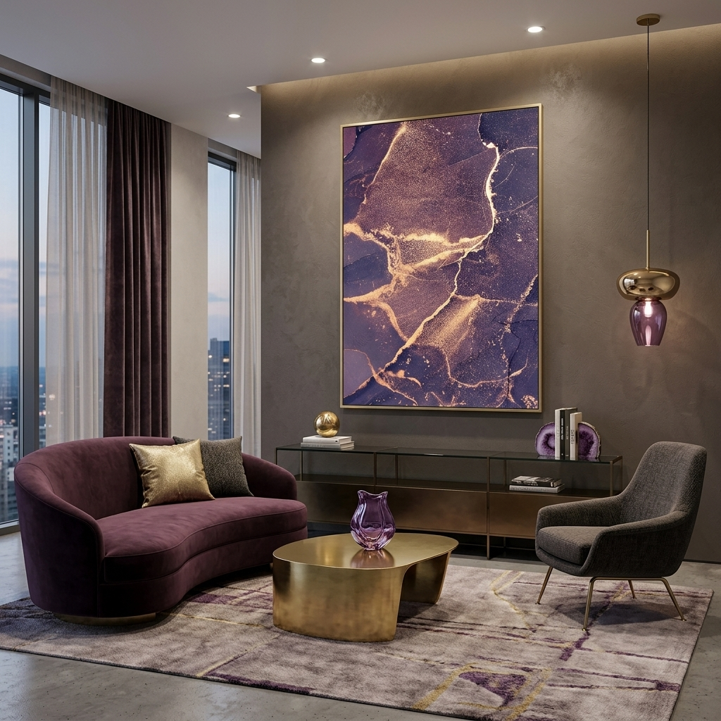 Gently purple abstract with gold lines Abstraction Canvas Wall Art Print