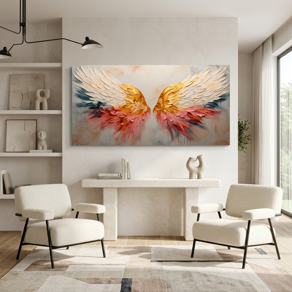 Golden Phoenix Wings Abstract Canvas Wall Art