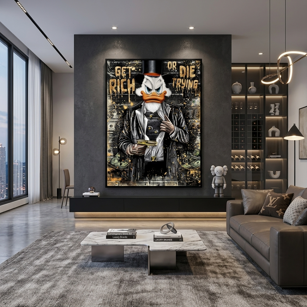 Scrooge with a pistol in an armored vest Inspirational Canvas Wall Art Print