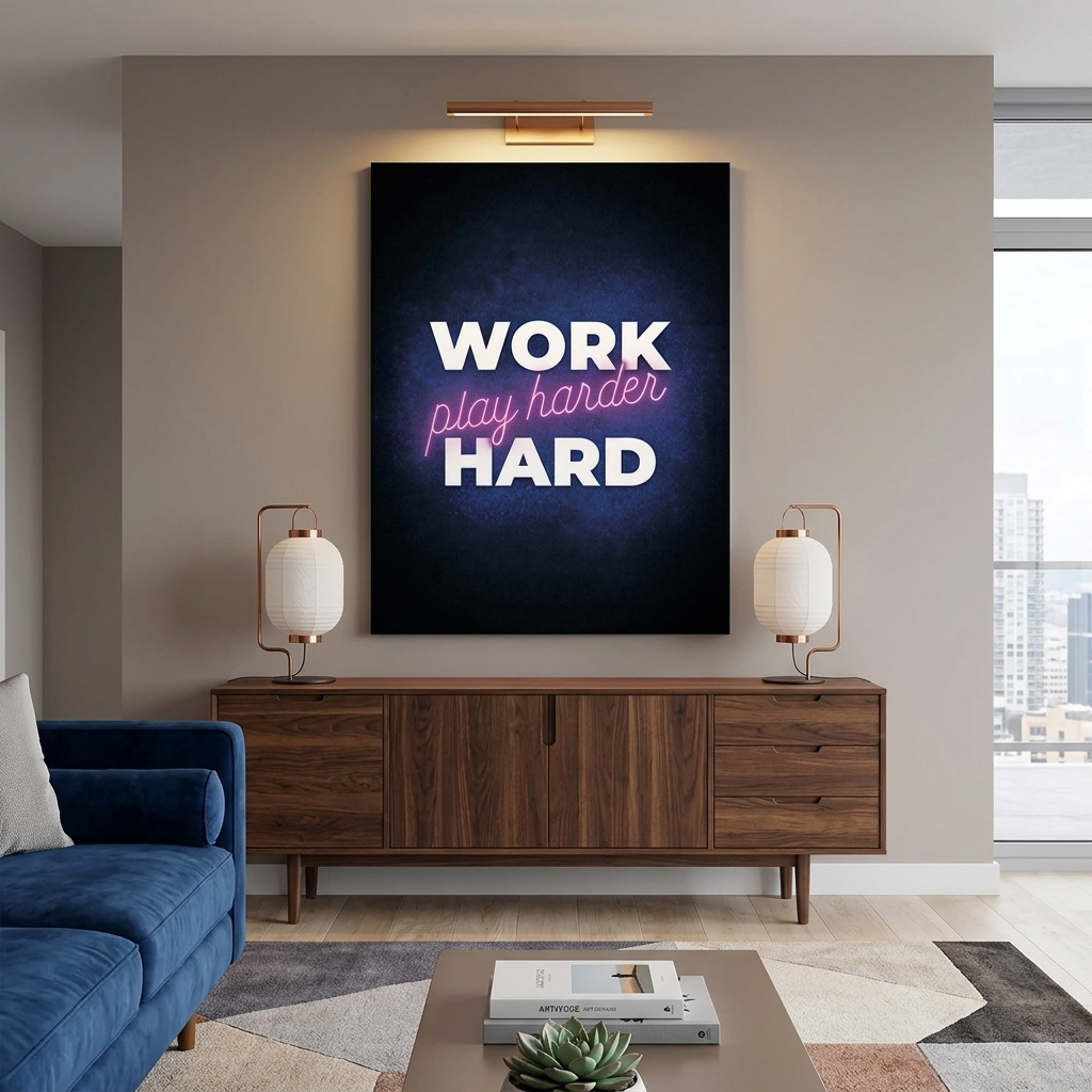 Inscription on dark blue background with black border Motivational Canvas Wall Art Print