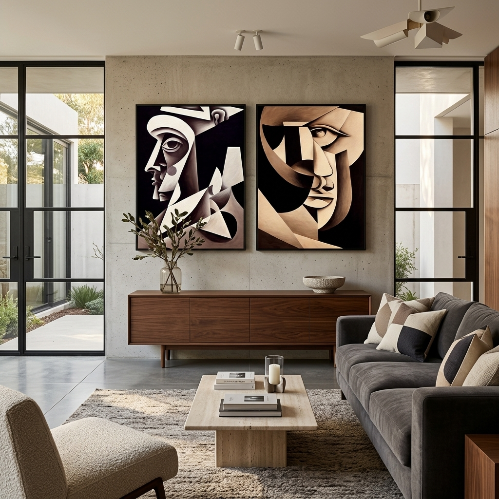 Modular 2-piece diptych Two portraits abstract cubism Multi Panel Canvas Wall Art Print