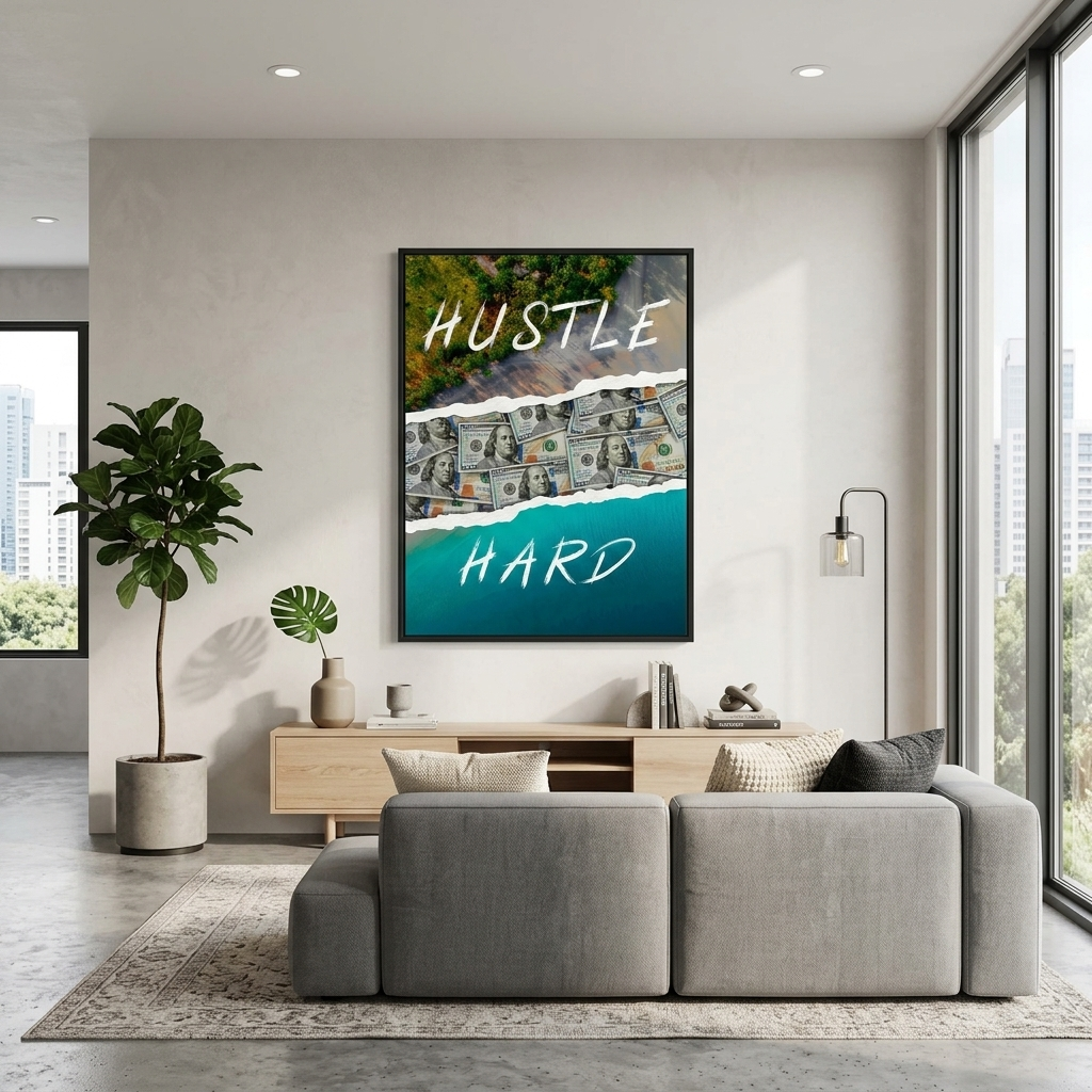Hustle Hard Motivational Canvas Wall Art Print