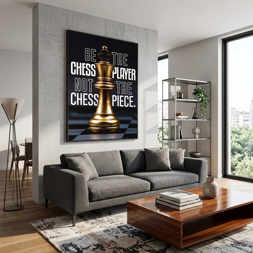 For motivation Chess King Gold Motivational Canvas Wall Art Print