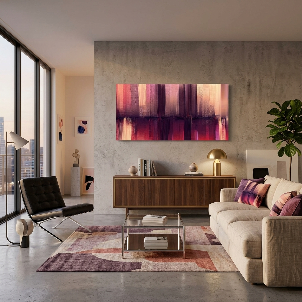 Vertical lines in beige purple and red colors Abstraction Canvas Wall Art Print