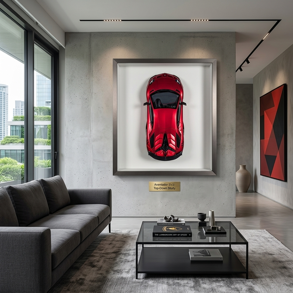 The car is a cherry red Lamborghini  Canvas Wall Art Print