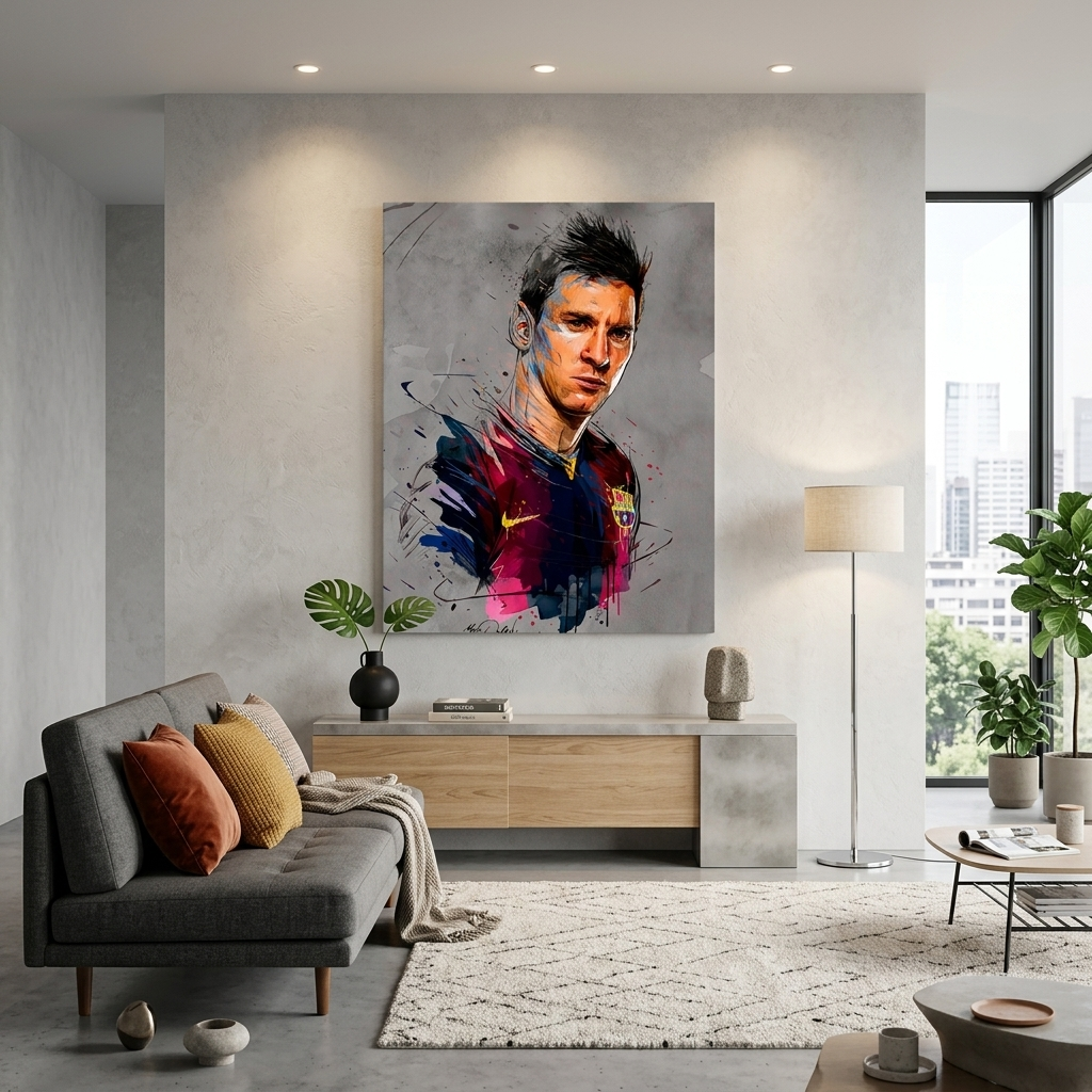 Footballer Lionel Messi Canvas Wall Art Print