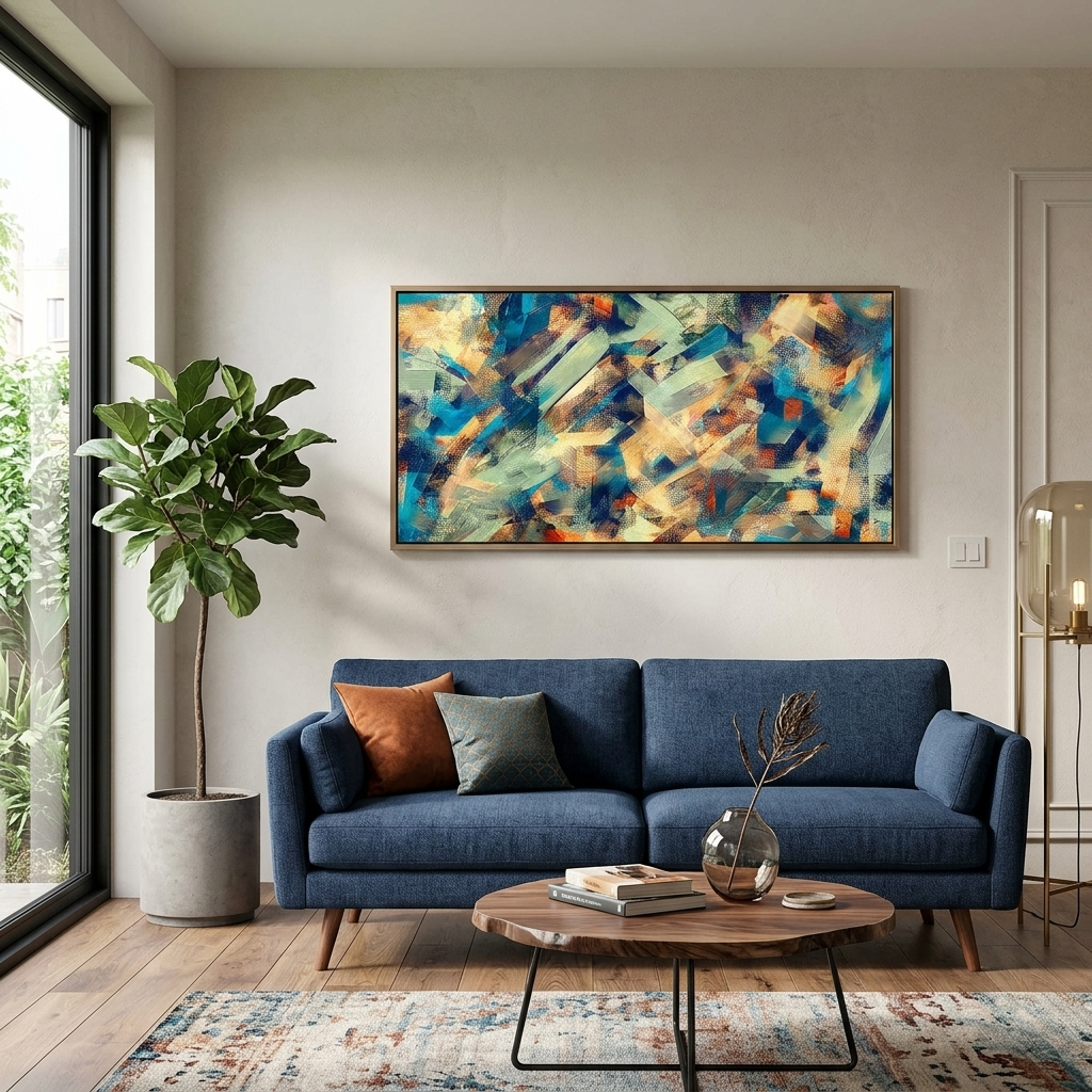 Smears in yellow blue and red colors Abstraction Canvas Wall Art Print