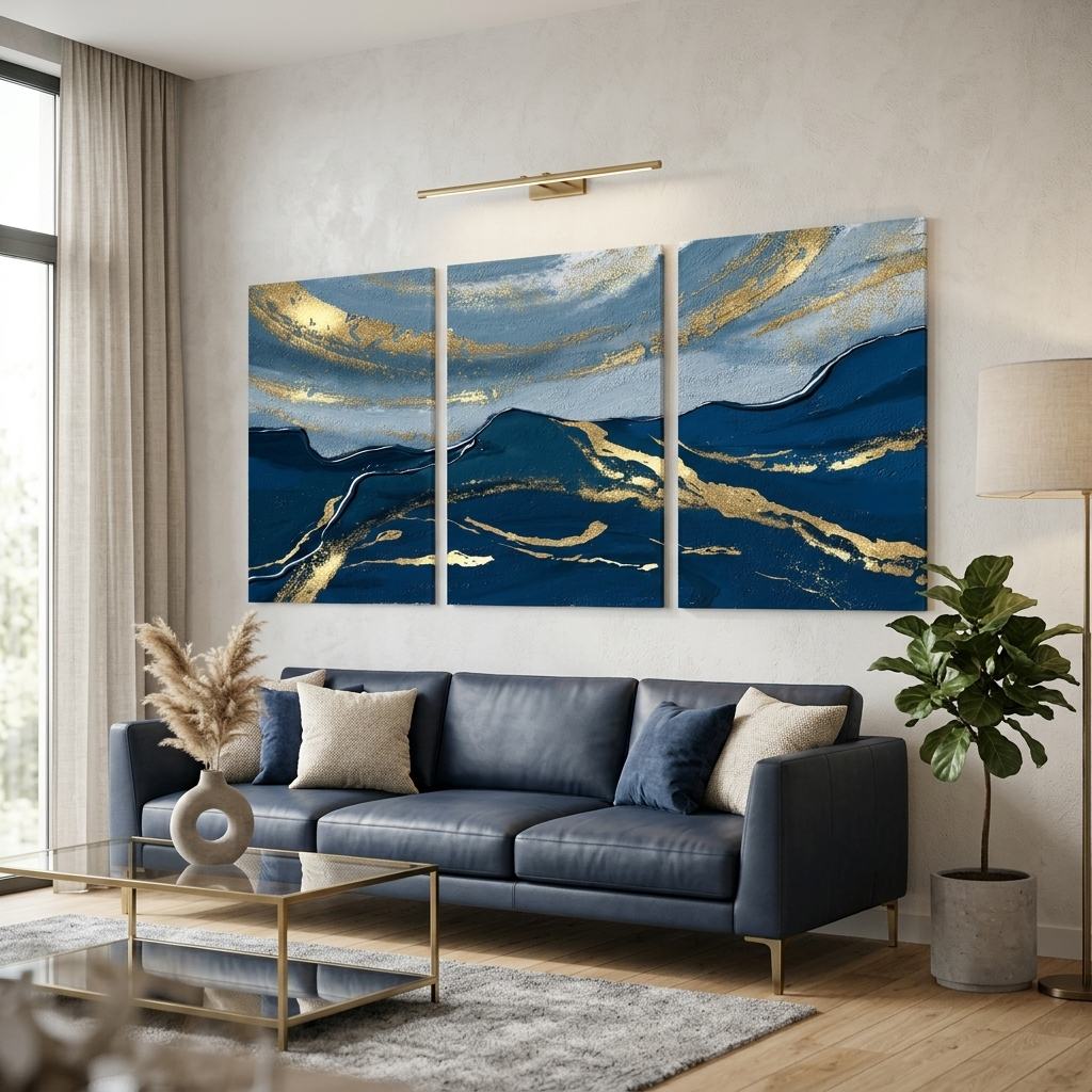 Modular deep blue-blue abstract Multi Panel Canvas Wall Art Print