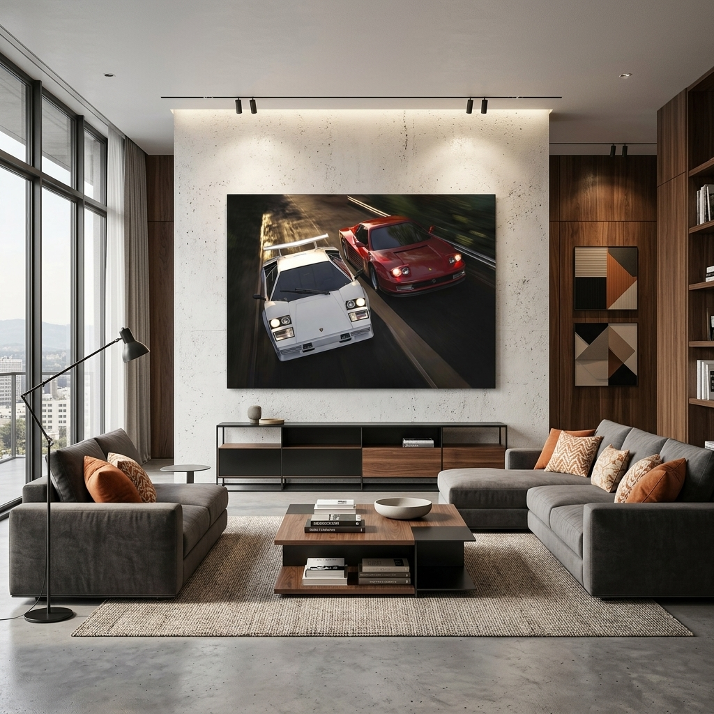 Ferrari Testarossa vs Lamborghini Countach  Canvas Wall Art Print