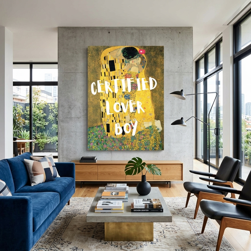 Canvas Wall Art Print The Kiss. Certified Lover Boy