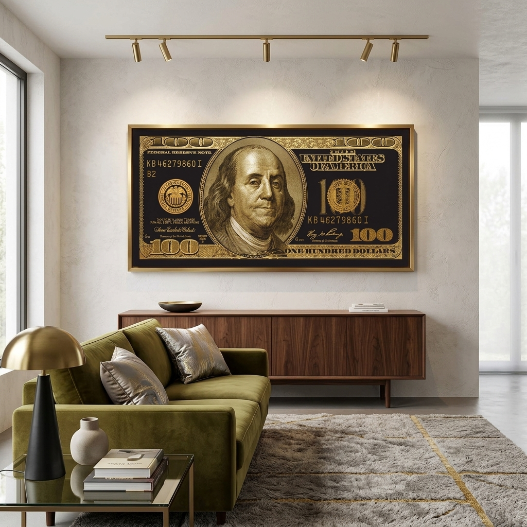100 dollars golden and black Inspirational Canvas Wall Art Print