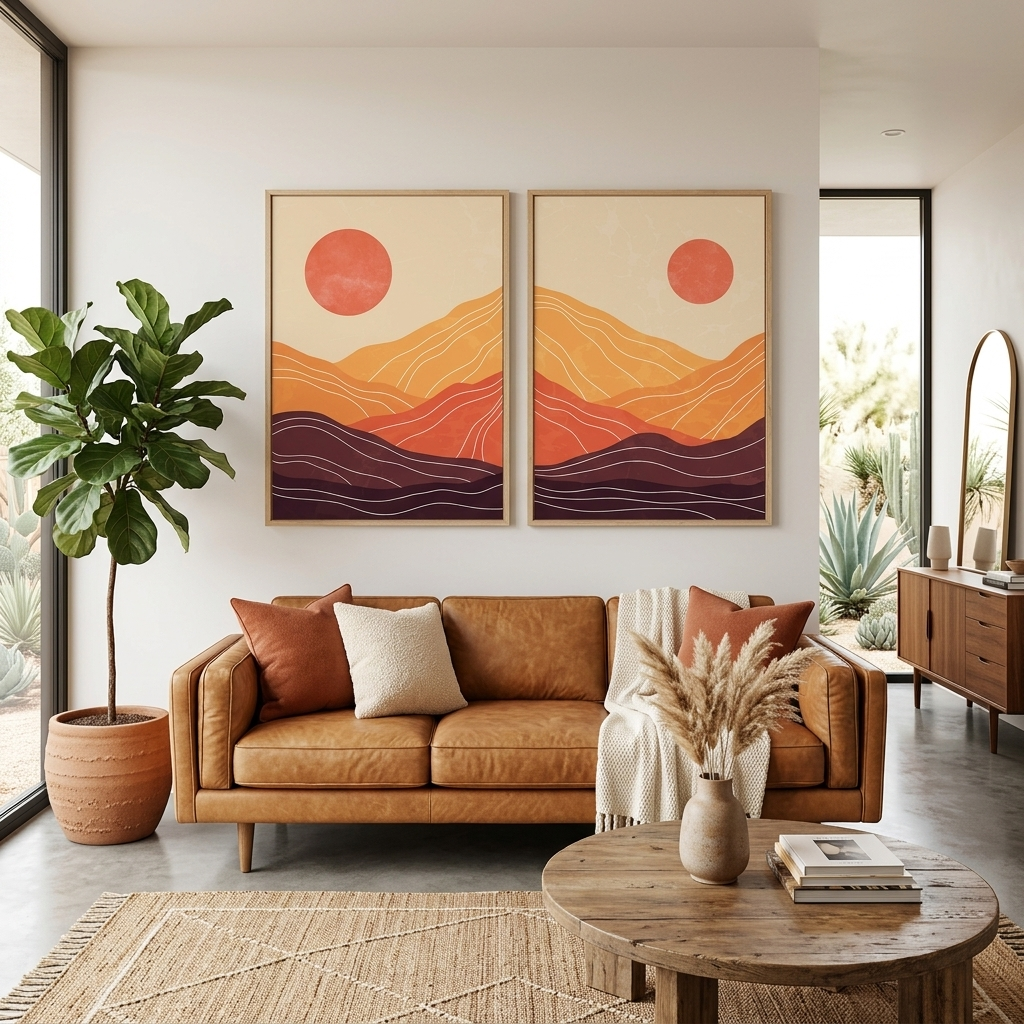 Modular desert abstract in orange brown and red colors Multi Panel Canvas Wall Art Print