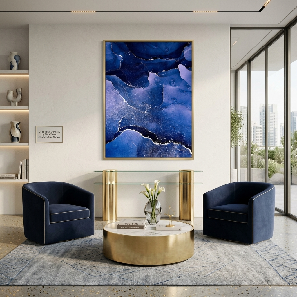 Blue abstract with white lines Abstraction Canvas Wall Art Print