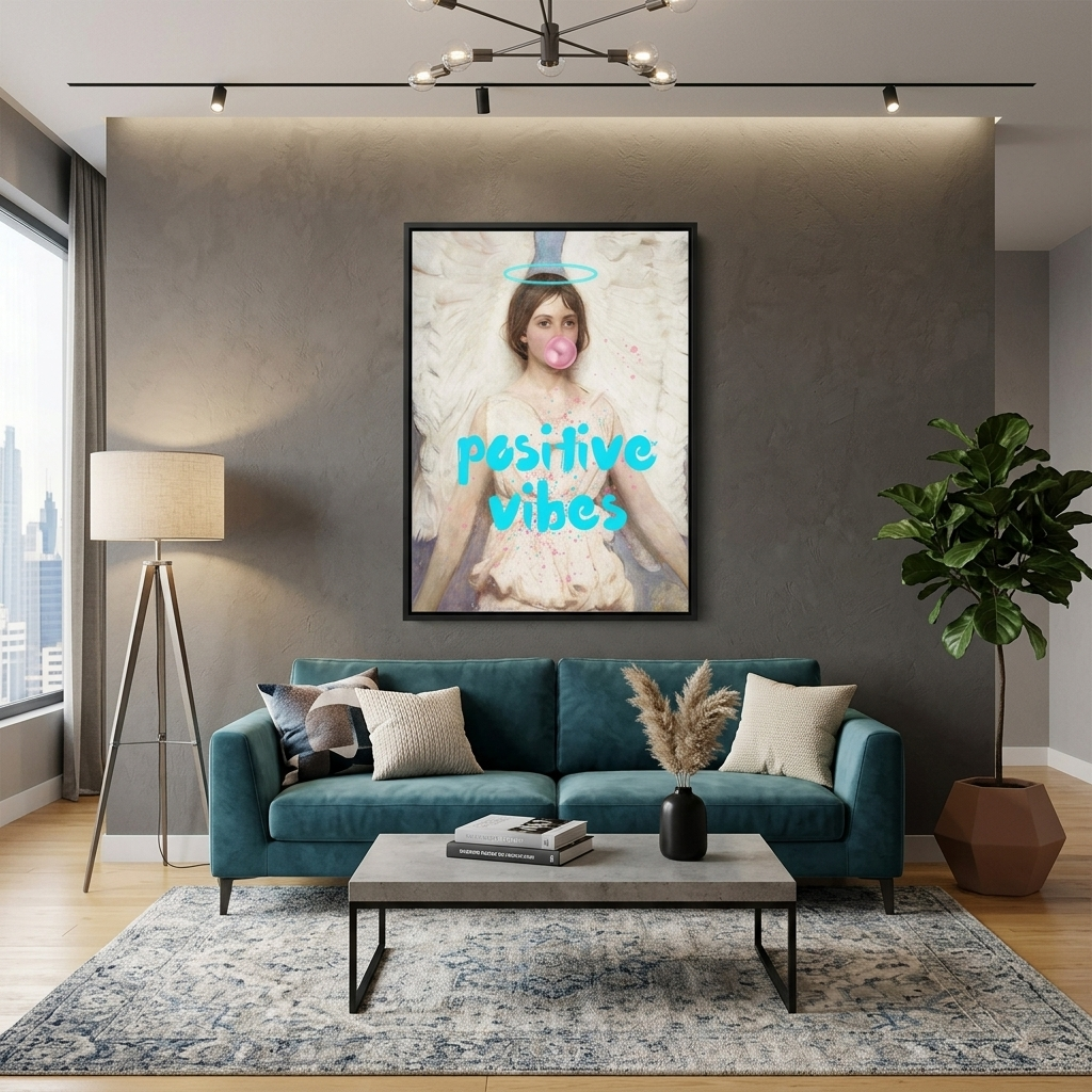 Canvas Wall Art Print Angel with gum. Positive vibes