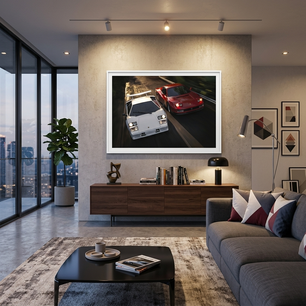 Ferrari Testarossa vs Lamborghini Countach  Canvas Wall Art Print