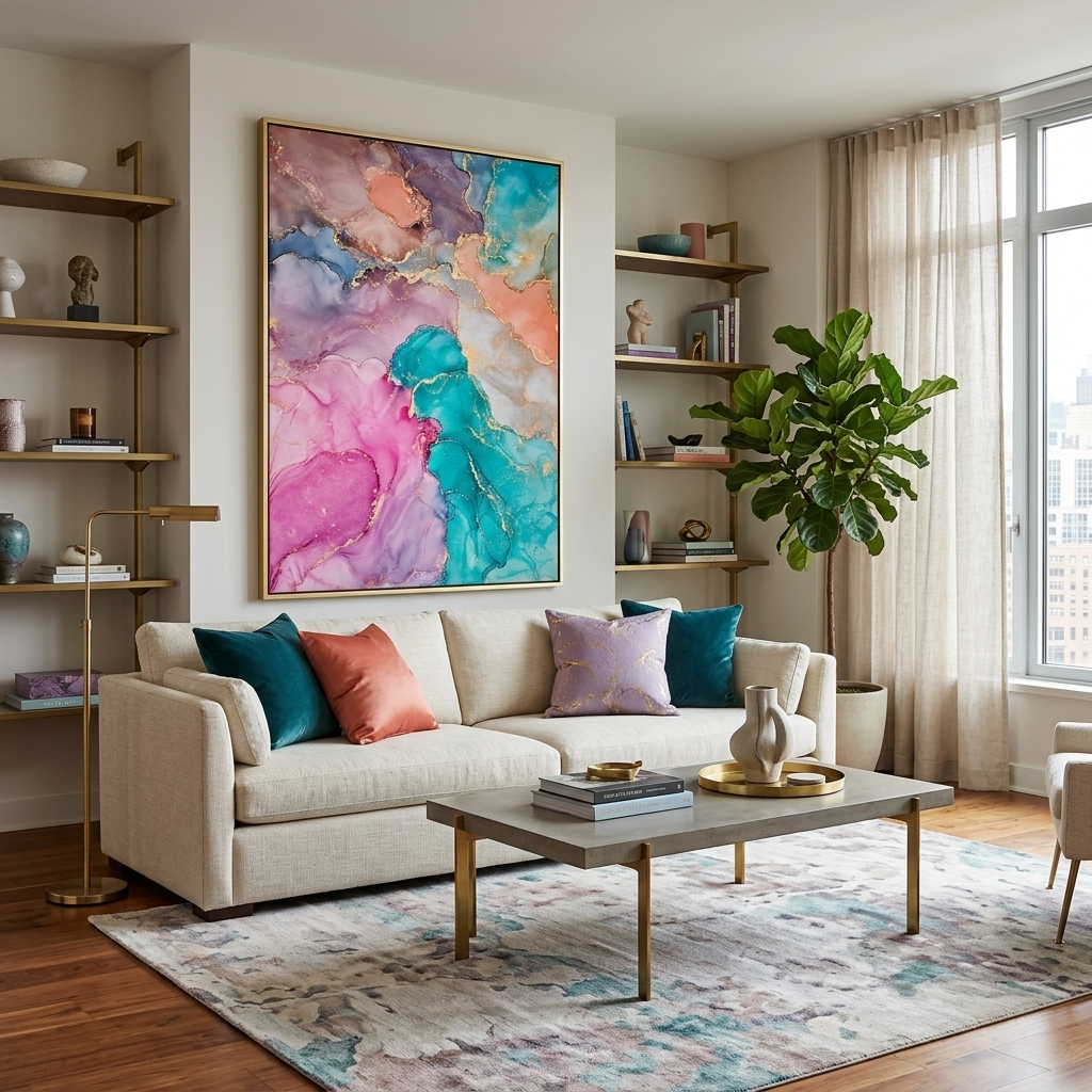 Colorful abstract with gold Abstraction Canvas Wall Art Print