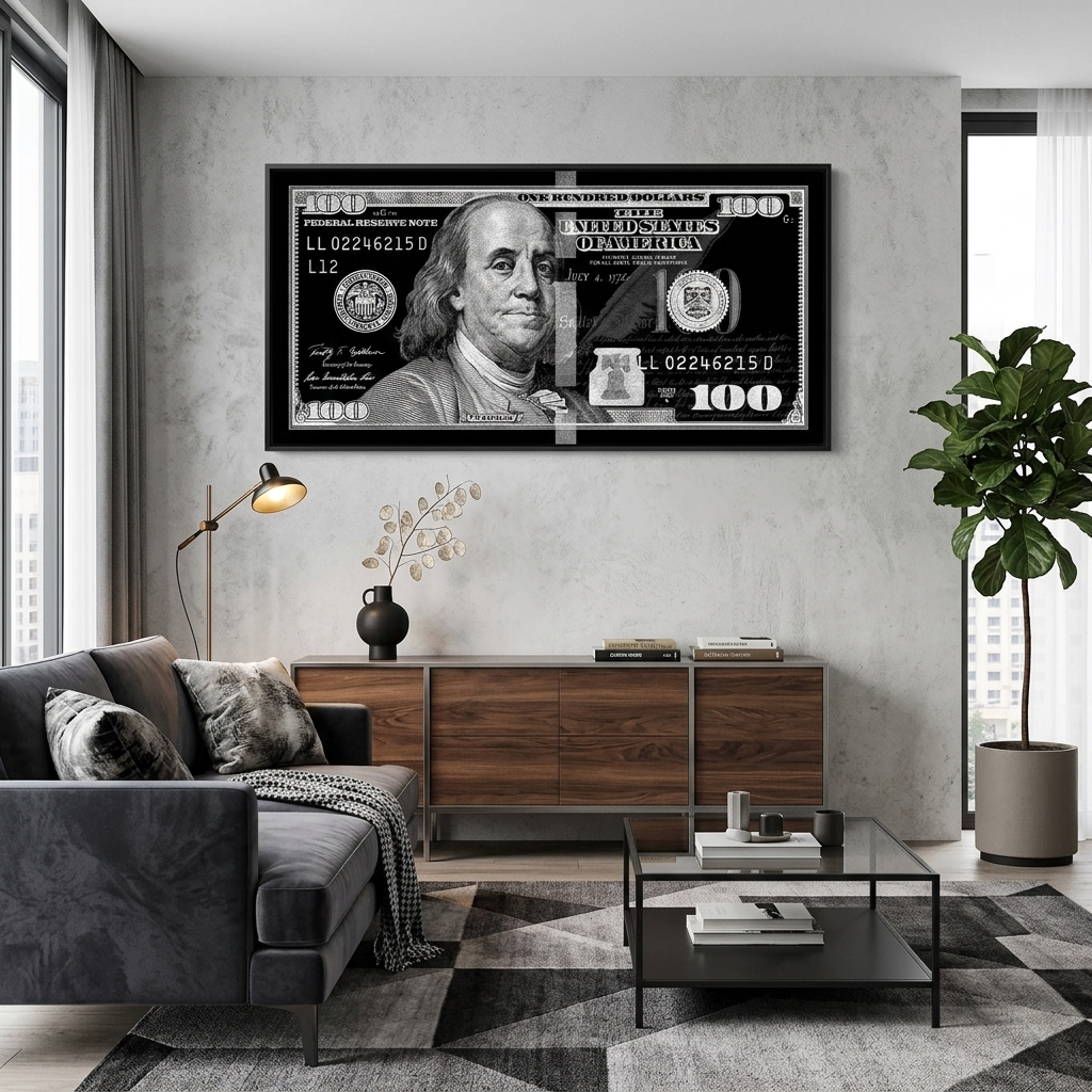100 dollars silver-black Inspirational Canvas Wall Art Print