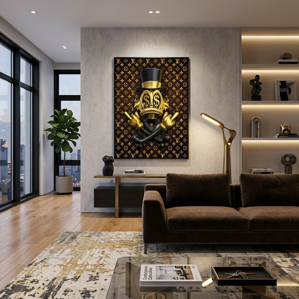 Scrooge is golden in the background of Chanel Inspirational Canvas Wall Art Print