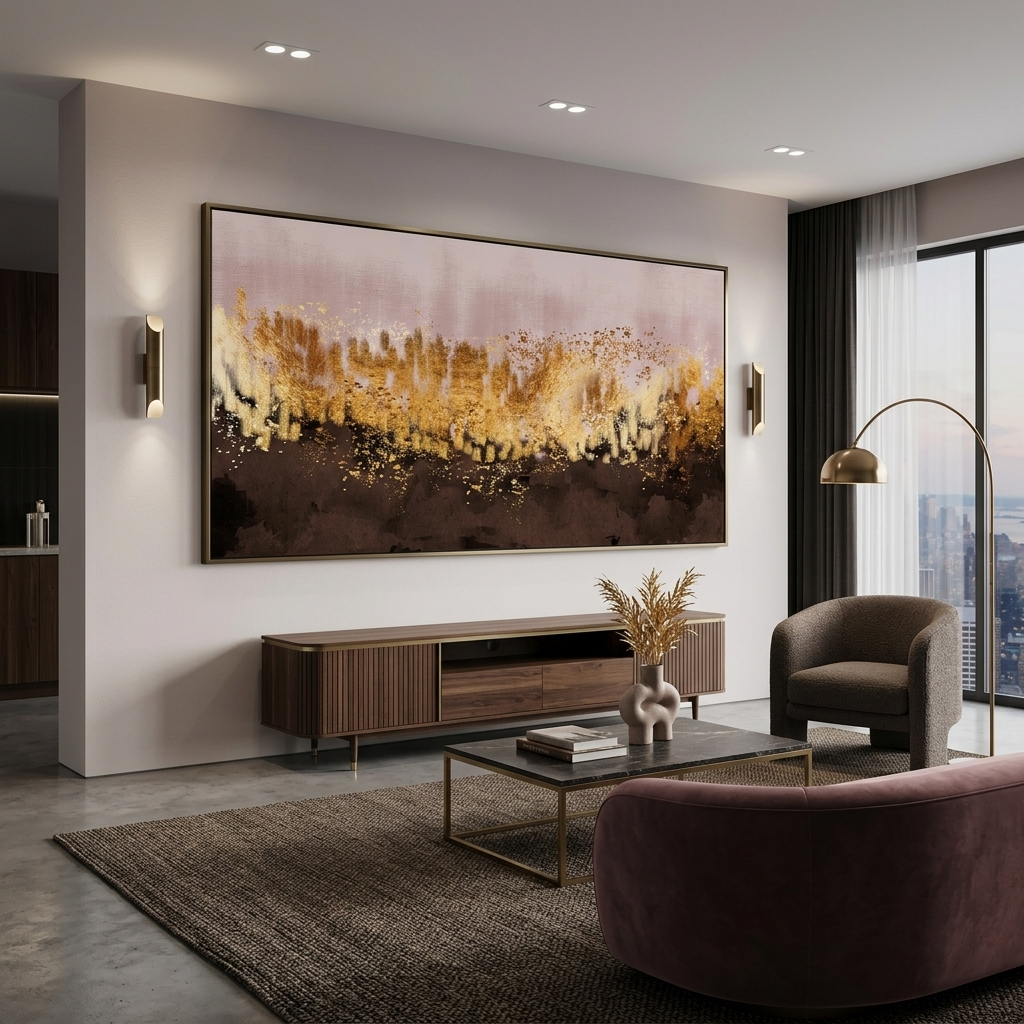In rose gold and brown colors Abstraction Canvas Wall Art Print