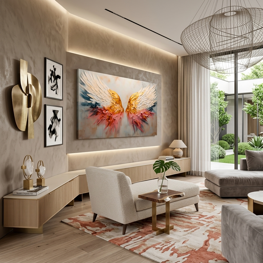 Golden Phoenix Wings Abstract Canvas Wall Art