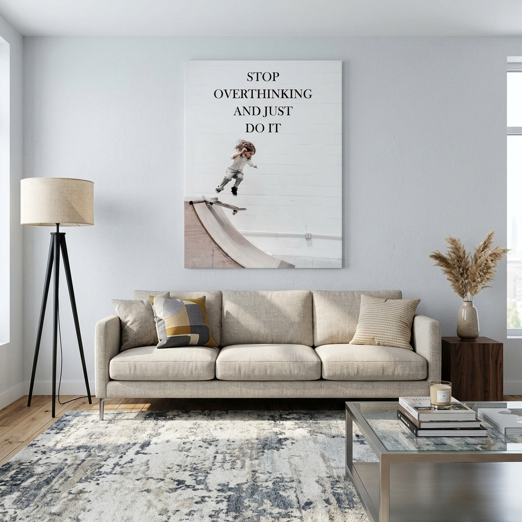 A girl on a skateboard with a sign on it Motivational Canvas Wall Art Print