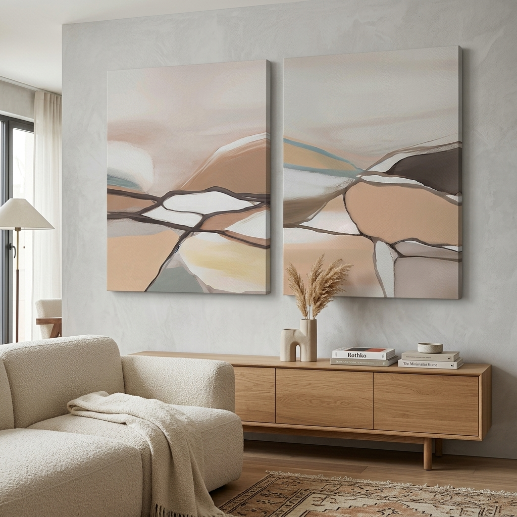 Modular pale abstract with lines Multi Panel Canvas Wall Art Print