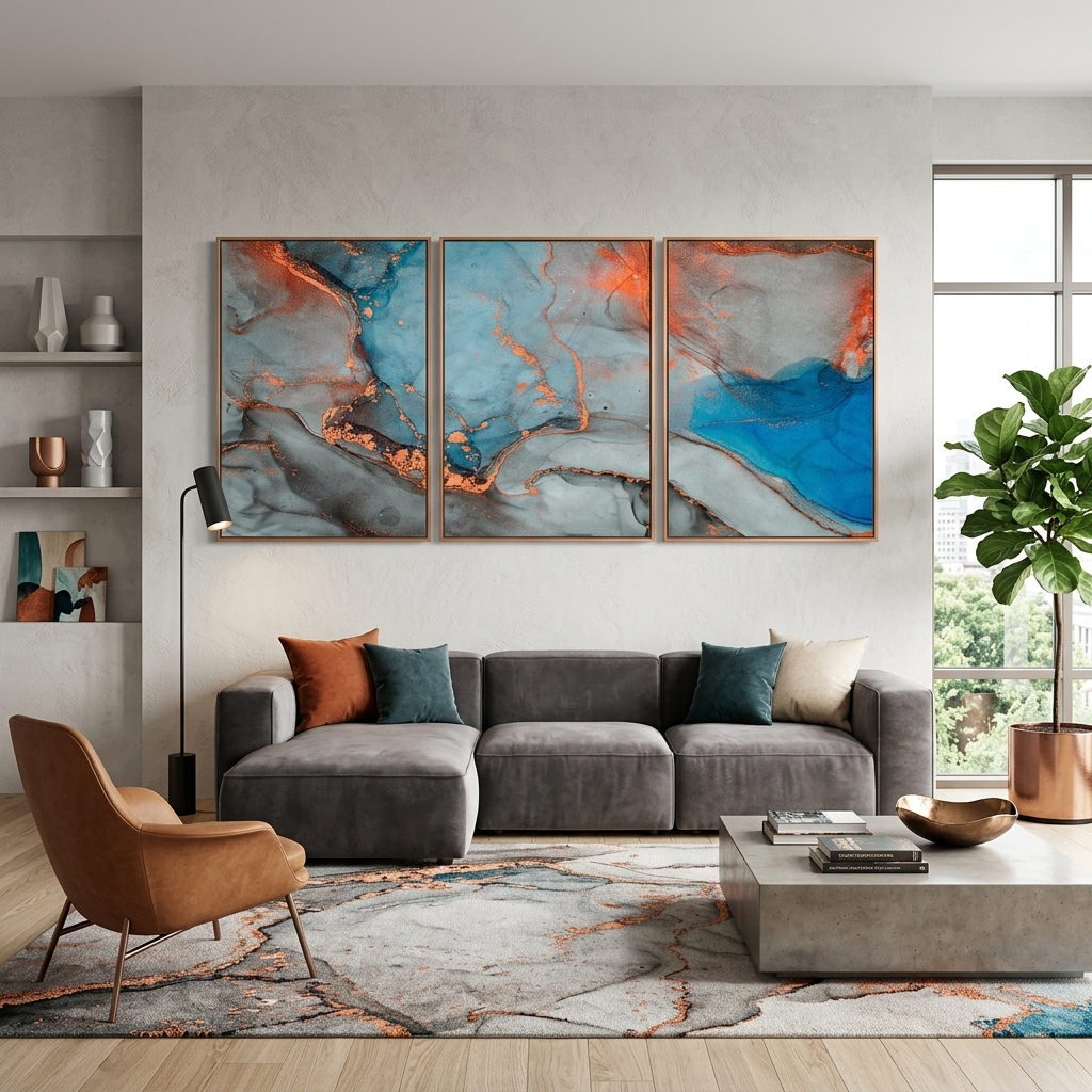 Modular gray abstract with orange elements Multi Panel Canvas Wall Art Print