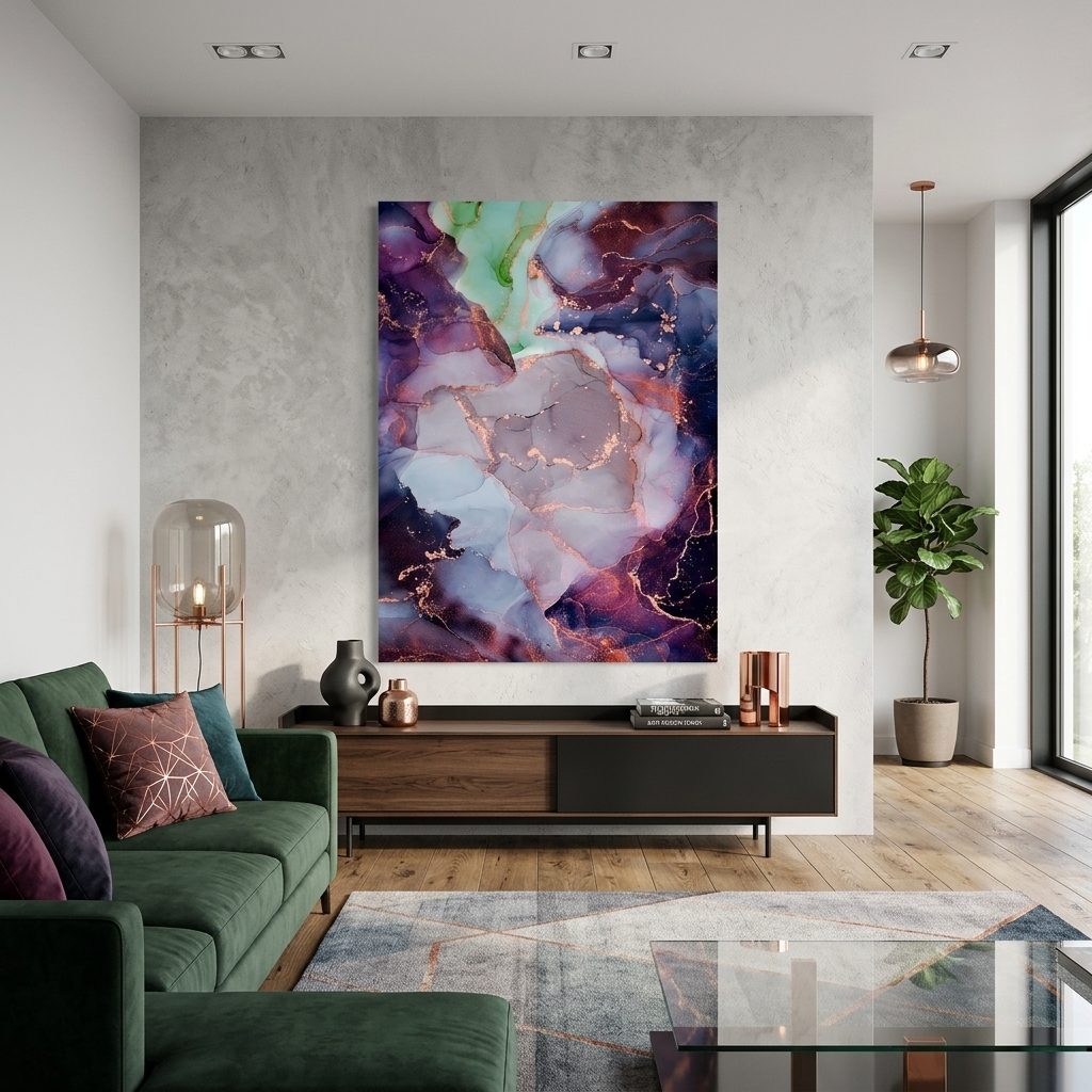 Dark blue with gold elements Abstraction Canvas Wall Art Print